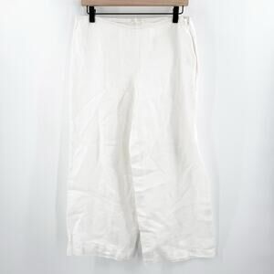 EILEEN FISHER Pants Small 100% Linen White Wide Leg Crop Side Zipper Lagenlook